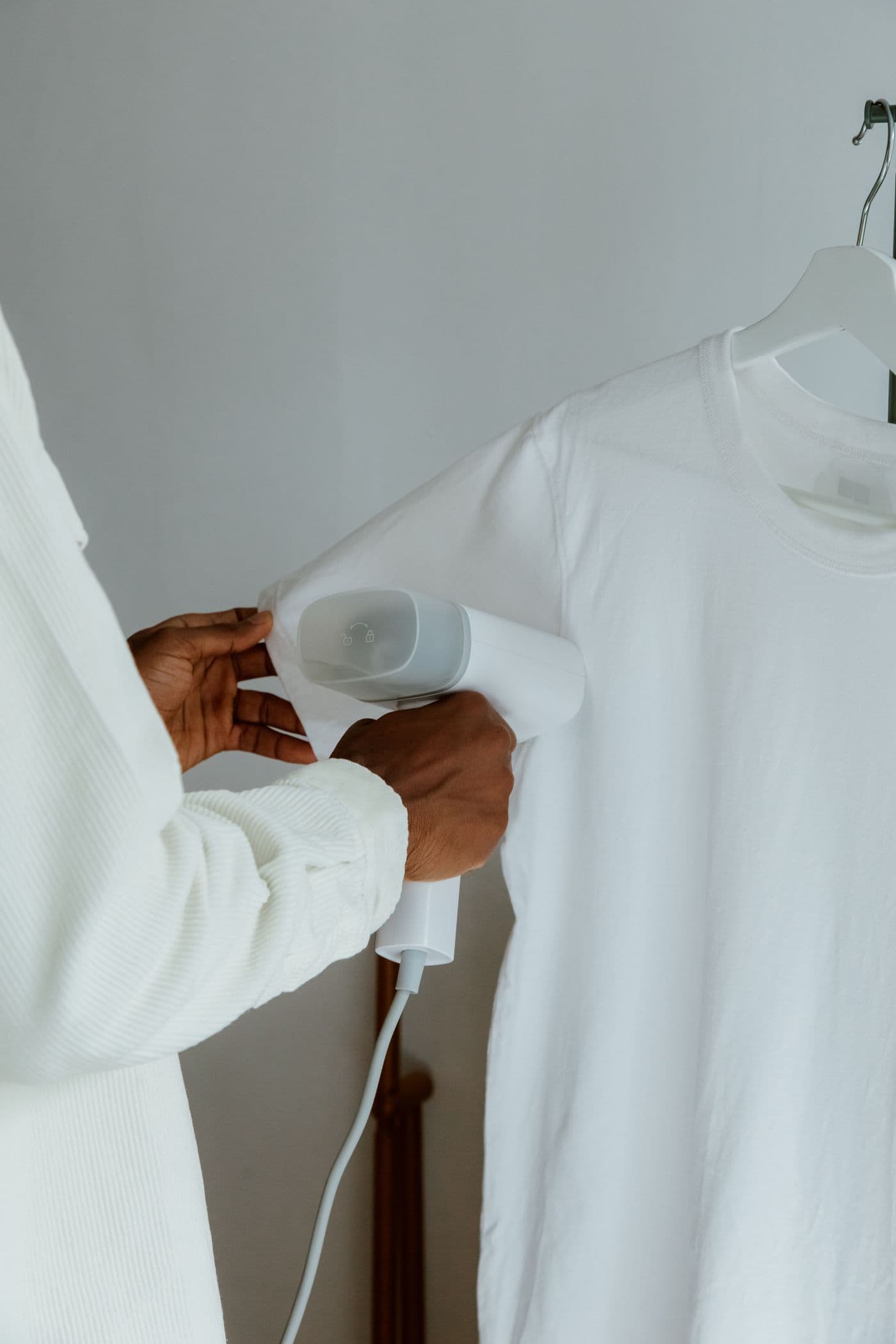 Steaming a shirt