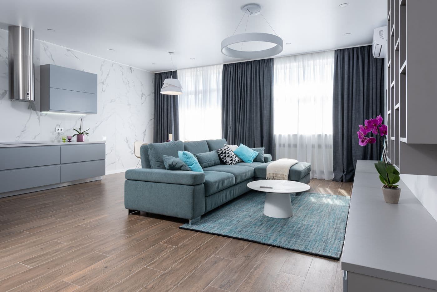 Curtains and sofa